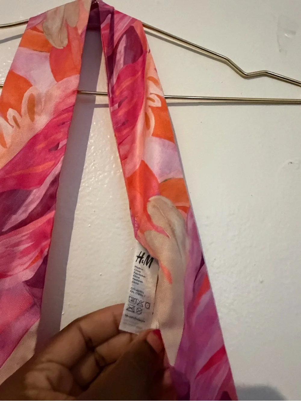 H&M Pink Tropical Print Twilly Scarf Ribbon Hair Scarf